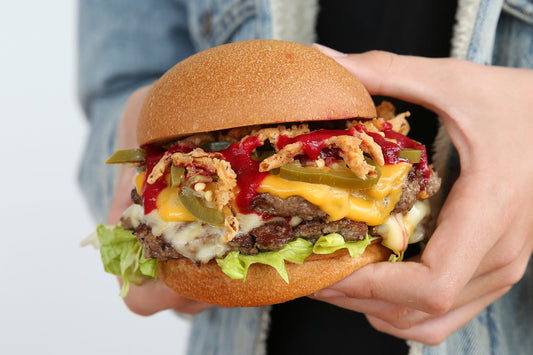 Burger with Wicked Hots Purple Scorpion Hot Sauce