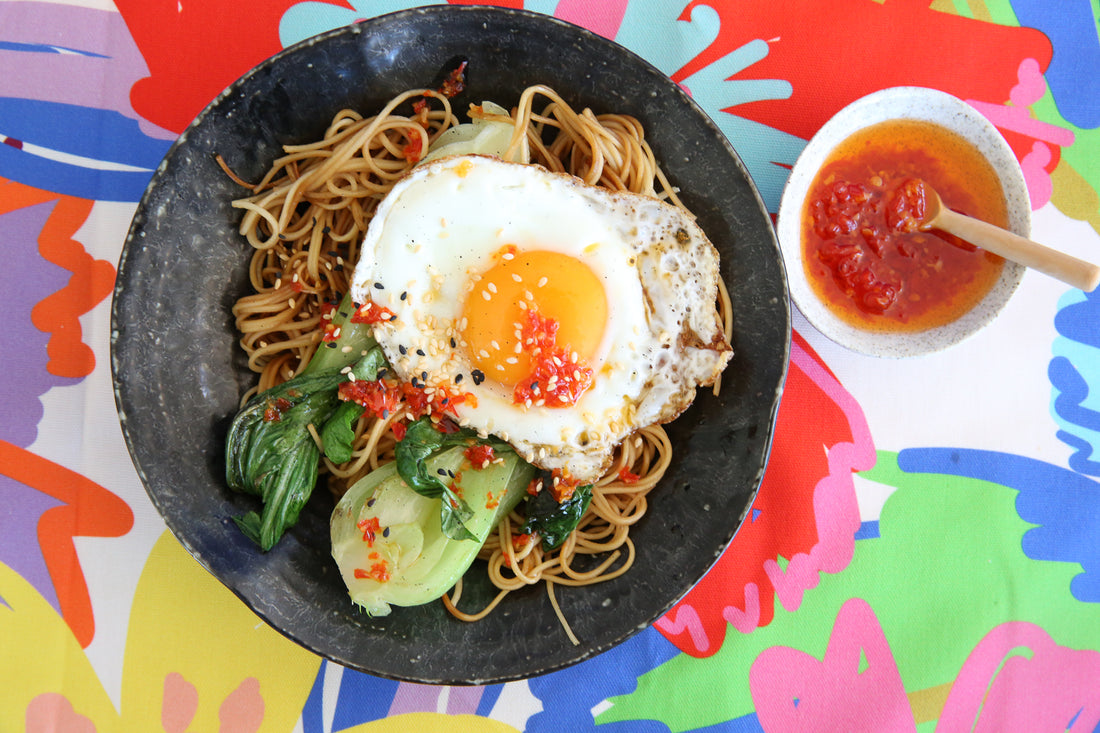 Chilli Noodles with Crispy Chilli Fried Eggs