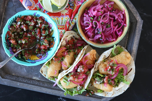 Wicked Hots Recipes Fish Tacos with Pico de Gallo and Pickled Red Onions