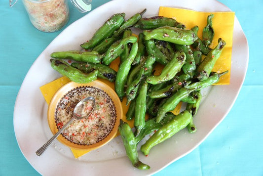 Charred Shishitos with Chilli and Lime Salt